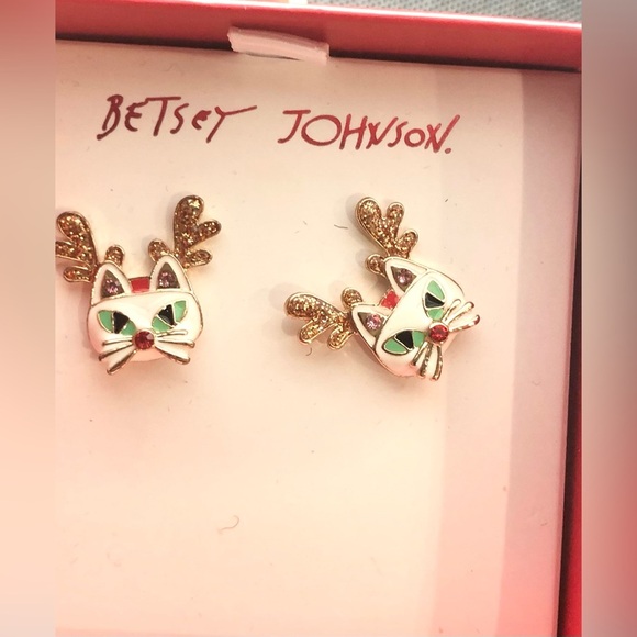 Betsey‎ Johnson pink gemstone cat reindeer earrings new - Picture 4 of 8